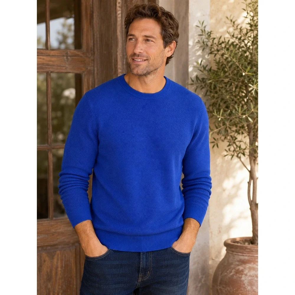 Banana Republic Mens XXL Royal Blue Organic Cotton Honeycomb Crew Sweater 582936